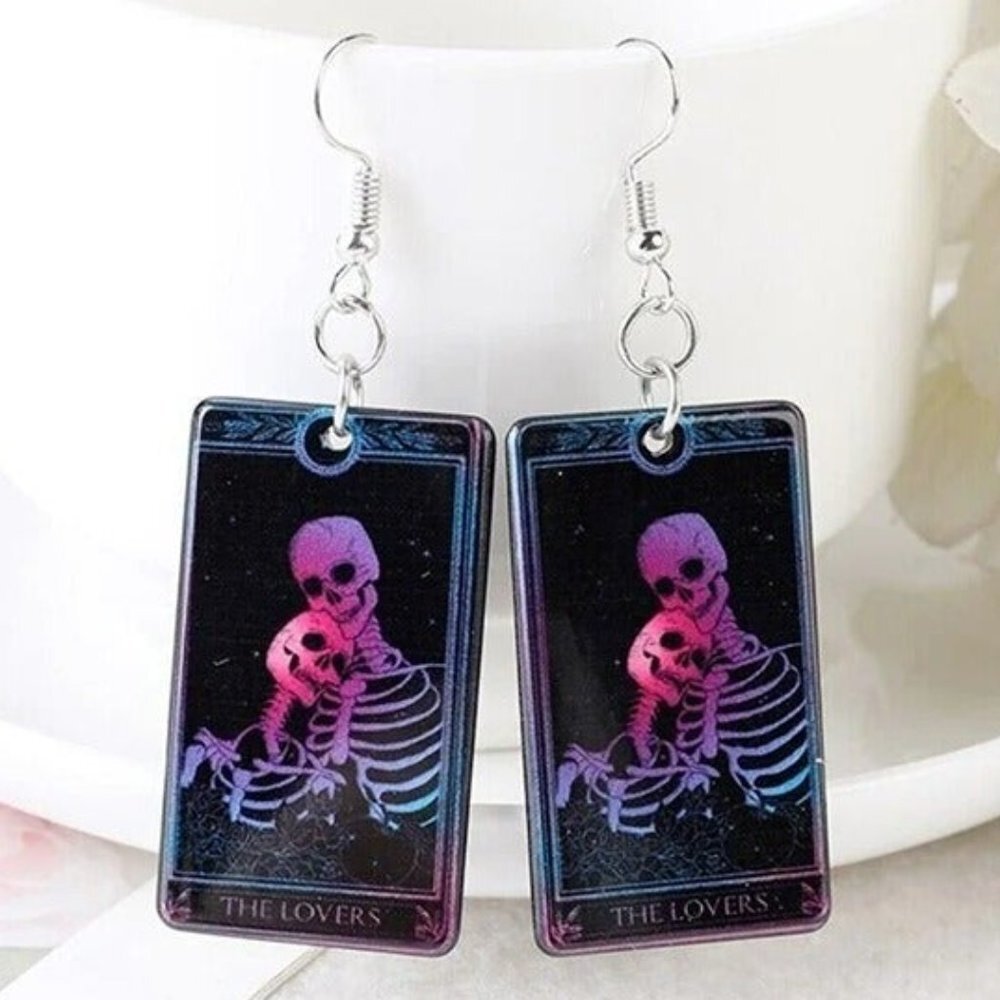 5/$20 THE LOVERS TAROT CARD Skeleton Earrings Gothic Love